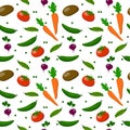 Seamless pattern: isolated vegetables on a white background.